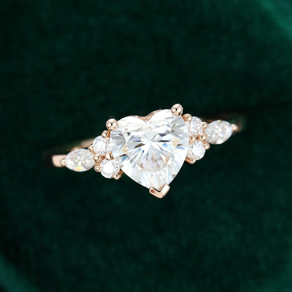 0.86 CT Heart Shaped Moissanite Cluster Engagement Ring 5