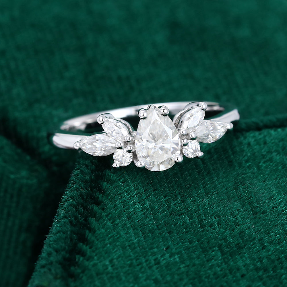 0.50 CT Pear Shaped Moissanite Cluster Engagement Ring 4