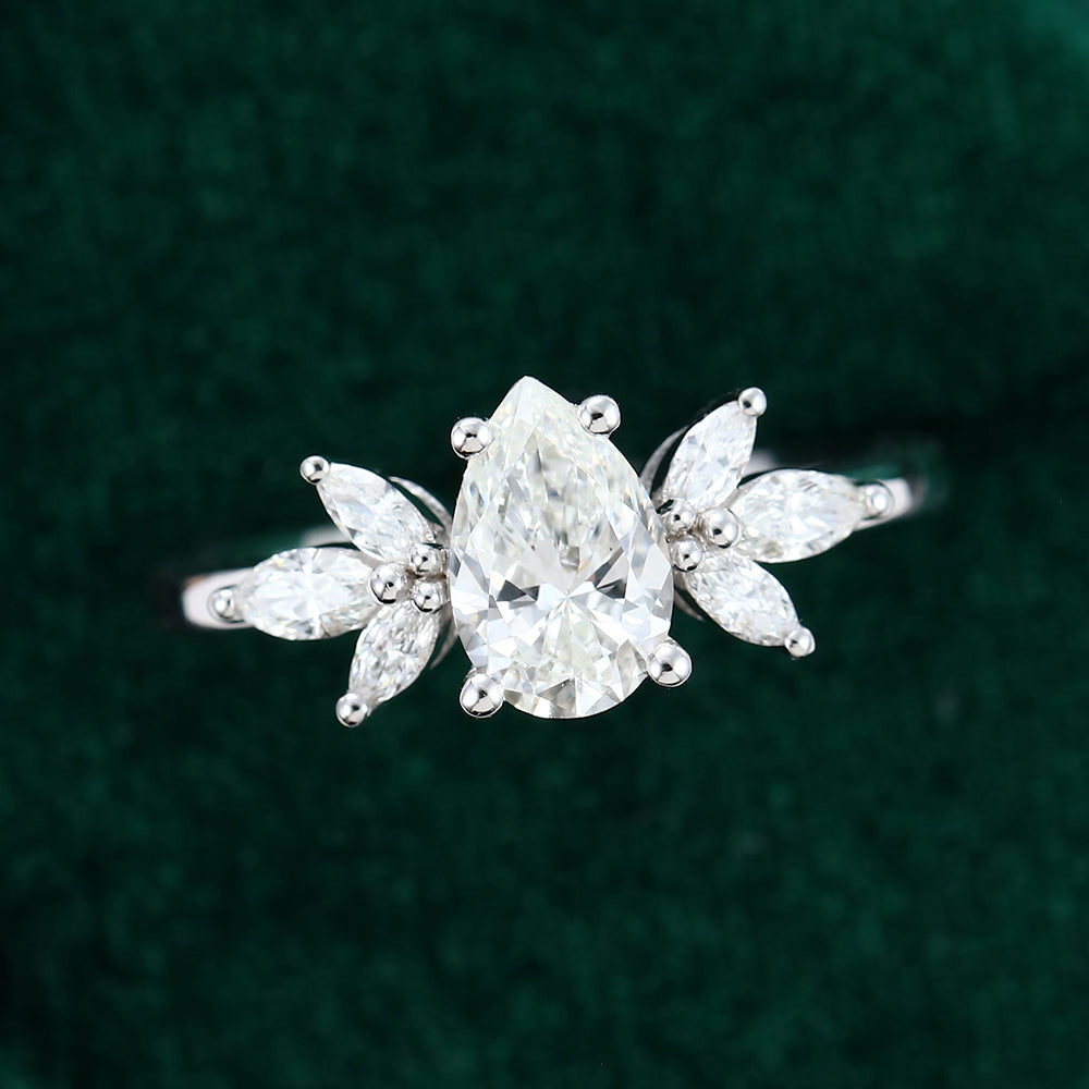 0.85 CT Pear Shaped Moissanite Cluster Engagement Ring 5