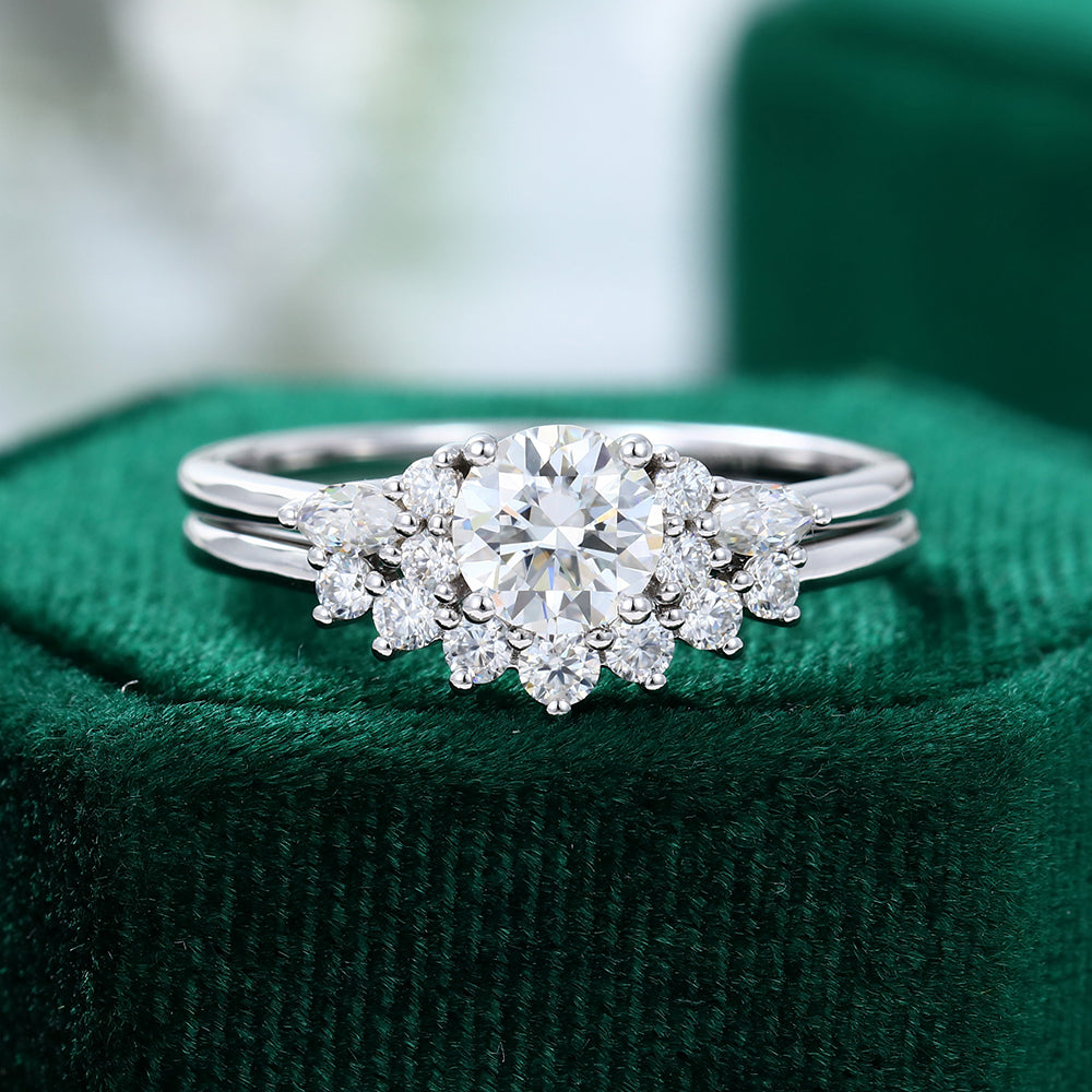 0.88 CT Round Moissanite Cluster Bridal Ring Set 1