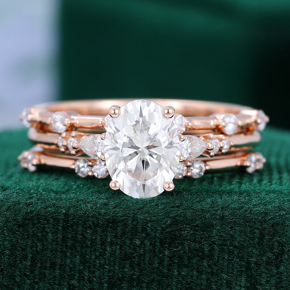 1.33 CT Oval Moissanite Three Stone  Bridal Ring Set 1