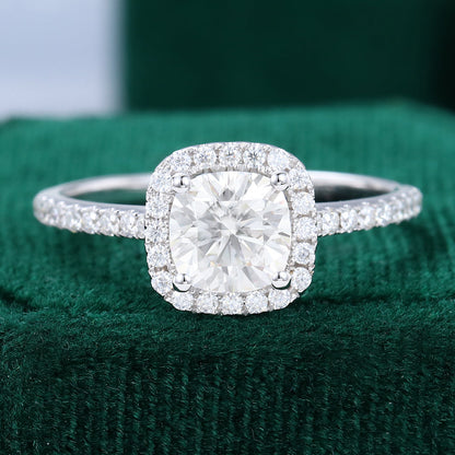 0.96 CT Cushion Shaped Moissanite Halo Engagement Ring 1