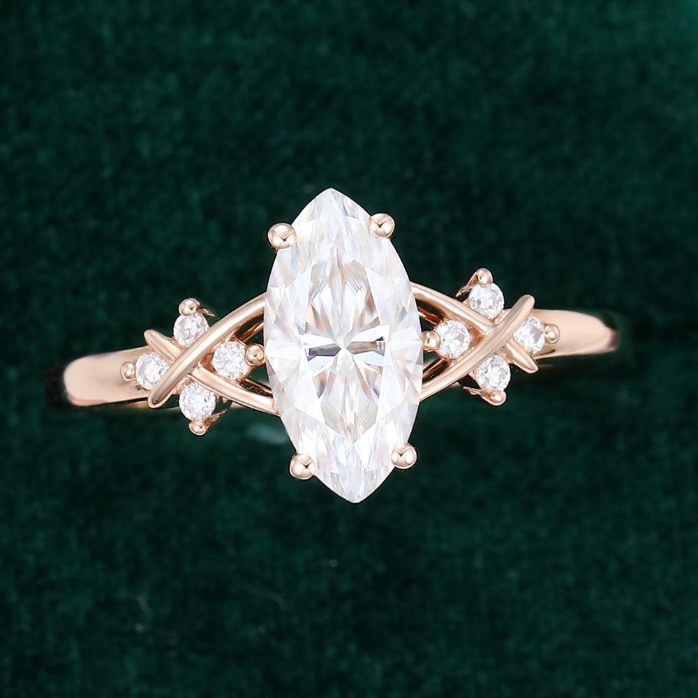 0.90 CT Marquise Shaped Moissanite Art Deco Engagement Ring 5