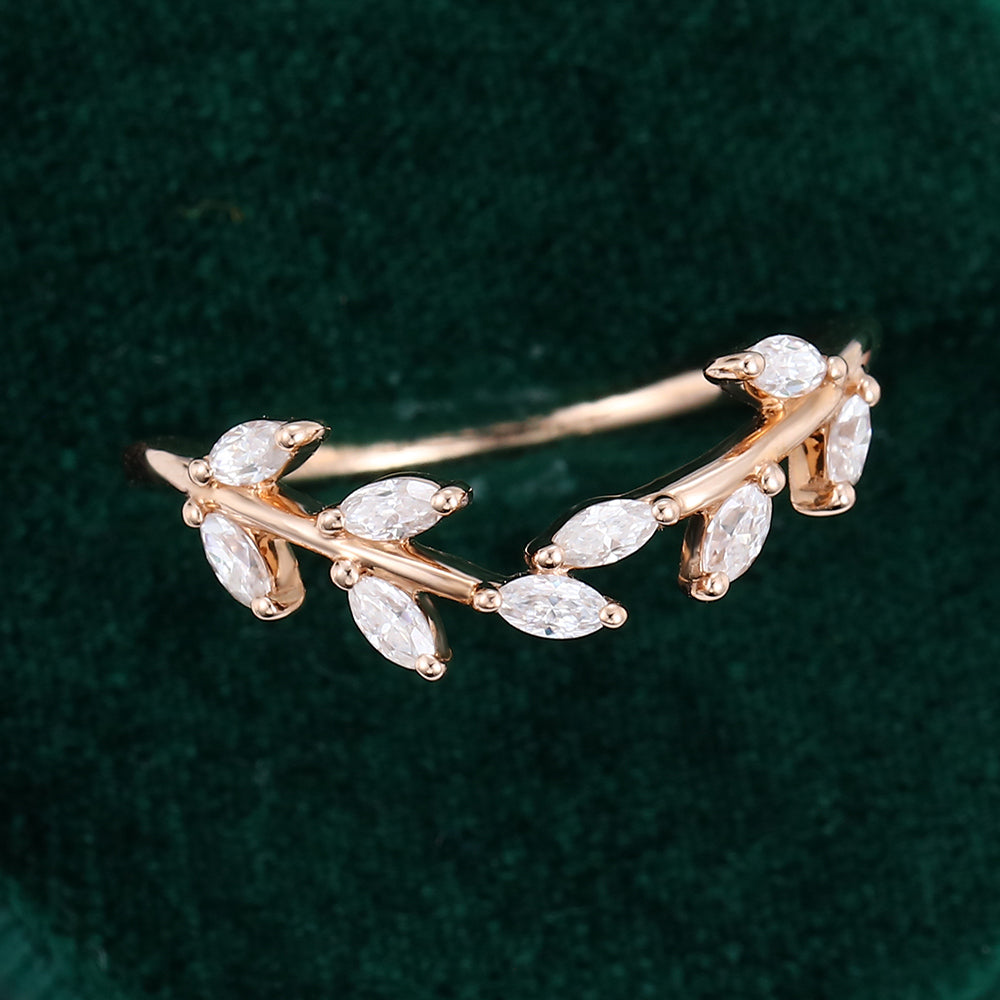 0.275 Marquise Moissanite Twig Wedding Band 4