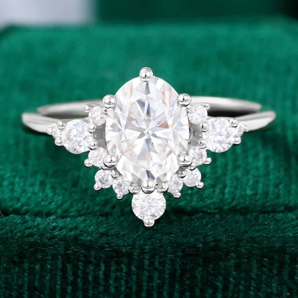 1.50 CT Oval Shaped Moissanite Cluster Engagement Ring 7