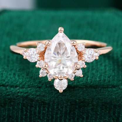 1.0 CT Pear Shaped Moissanite Cluster Engagement Ring 1