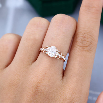 1.0 CT Pear Shaped Moissanite Cluster Engagement Ring 2