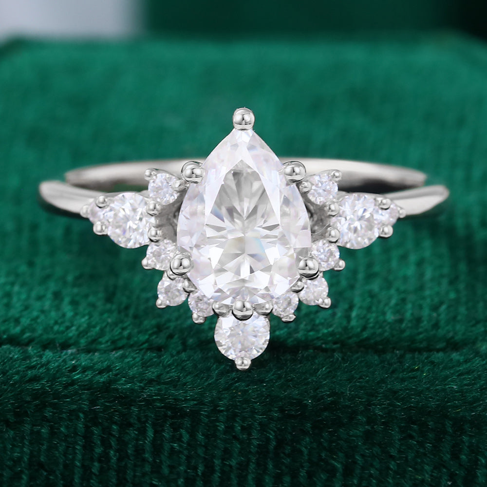 1.0 CT Pear Shaped Moissanite Cluster Engagement Ring 7