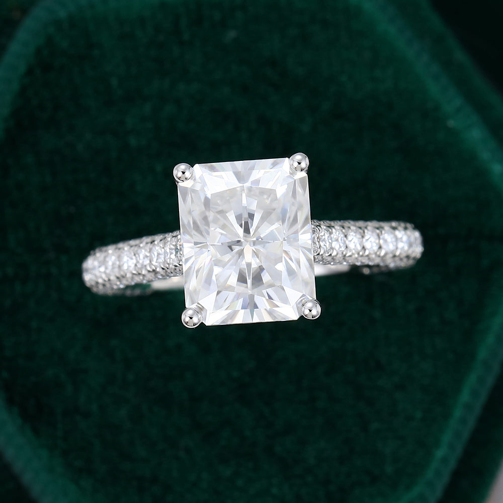 3.51 CT Radiant Shaped Moissanite Triple Pave Setting Engagement Ring 5