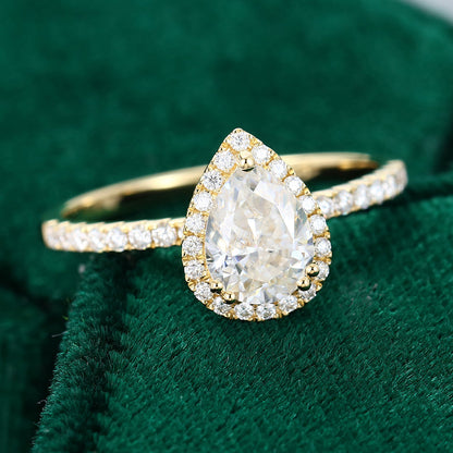 1.0 CT Pear Shaped Moissanite Halo Engagement Ring 4