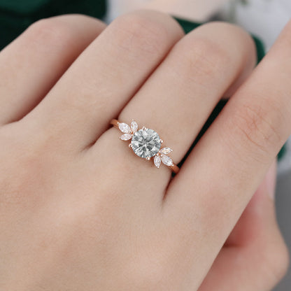 0.55 CT Round Shaped Moissanite Cluster Engagement Ring 2