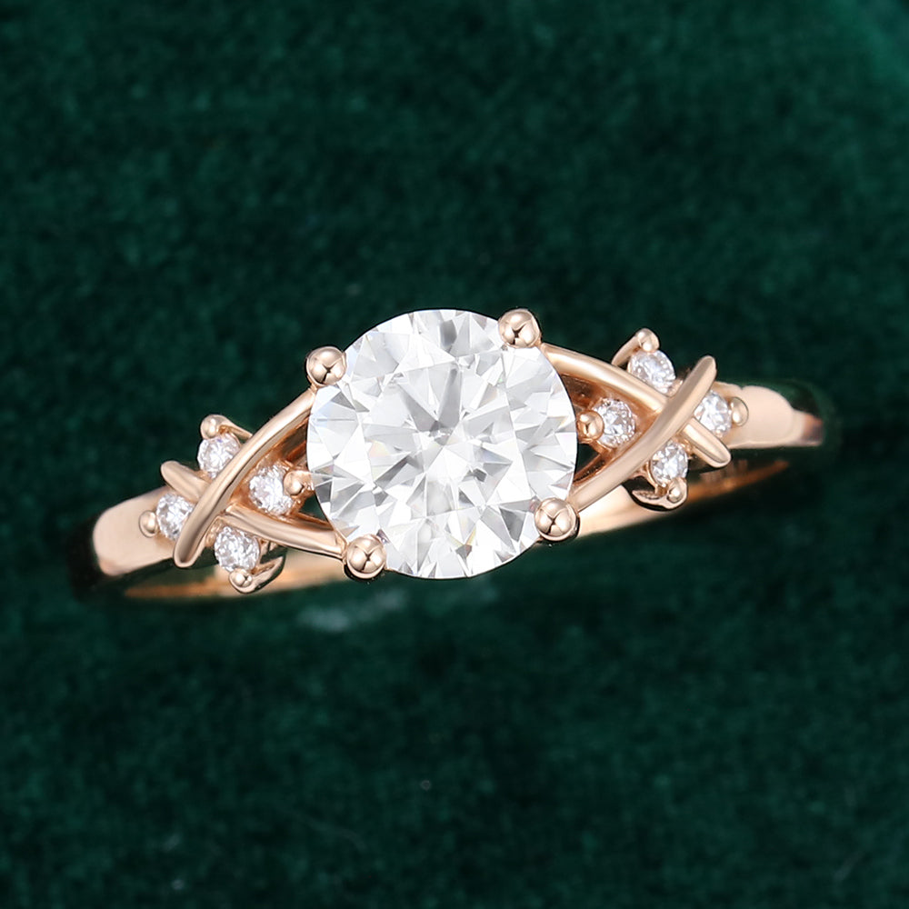 0.88 CT Round Shaped Moissanite Art Deco Engagement Ring 5