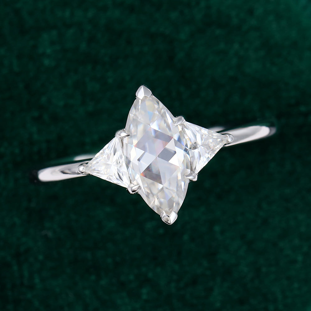 0.90 CT Marquise Shaped Moissanite 3 Stones Engagement Ring 5