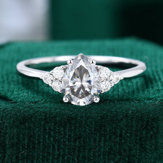 1.0 CT Pear Shaped Moissanite Cluster Engagement Ring 1