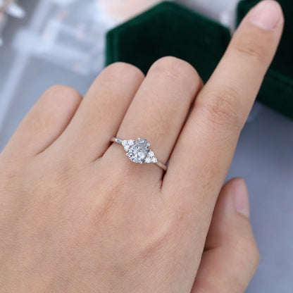 1.0 CT Pear Shaped Moissanite Cluster Engagement Ring 2