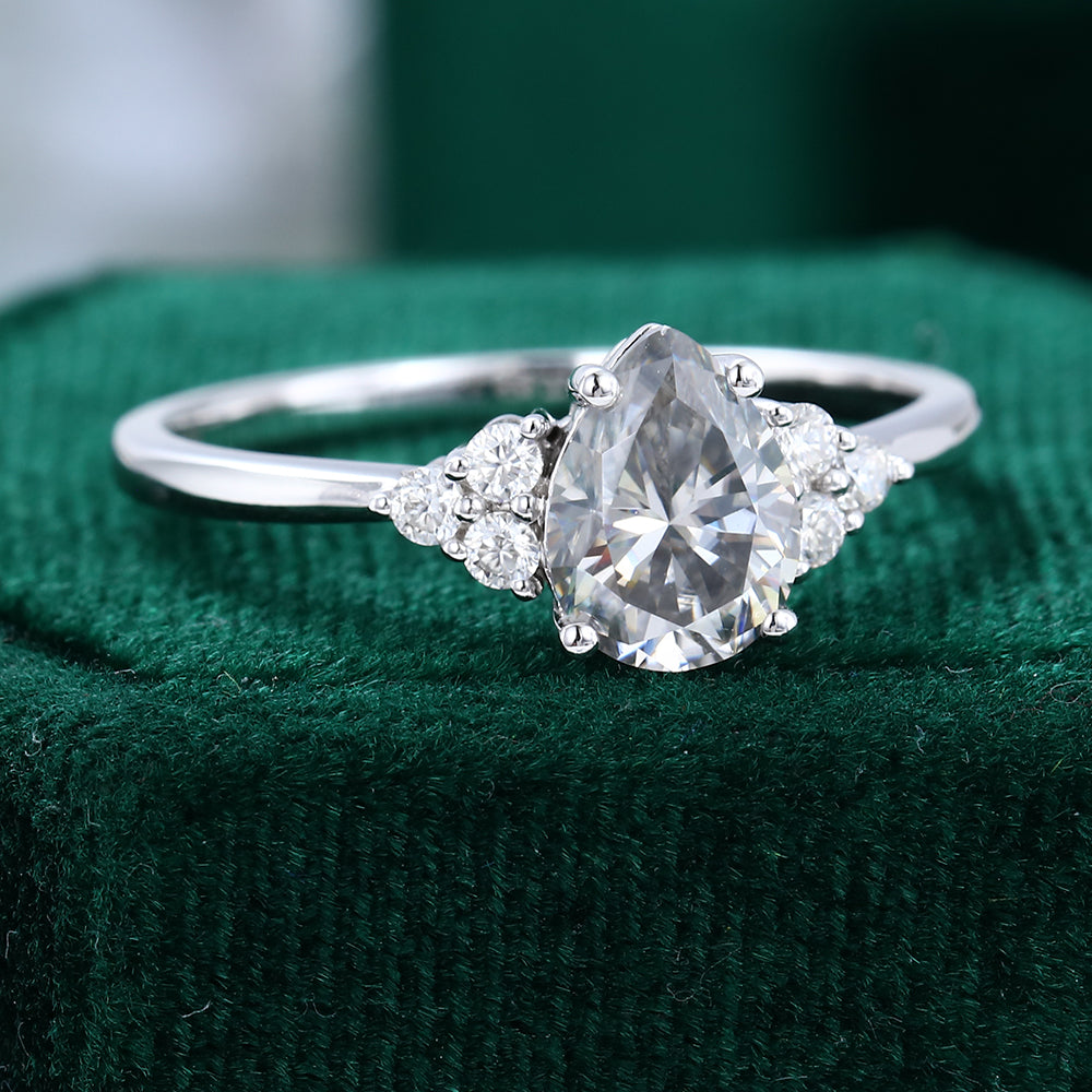 1.0 CT Pear Shaped Moissanite Cluster Engagement Ring 3