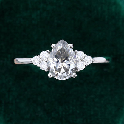 1.0 CT Pear Shaped Moissanite Cluster Engagement Ring 6