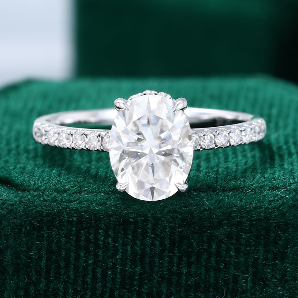 1.91 CT Oval Shaped Moissanite Hidden Halo Setting Engagement Ring 1