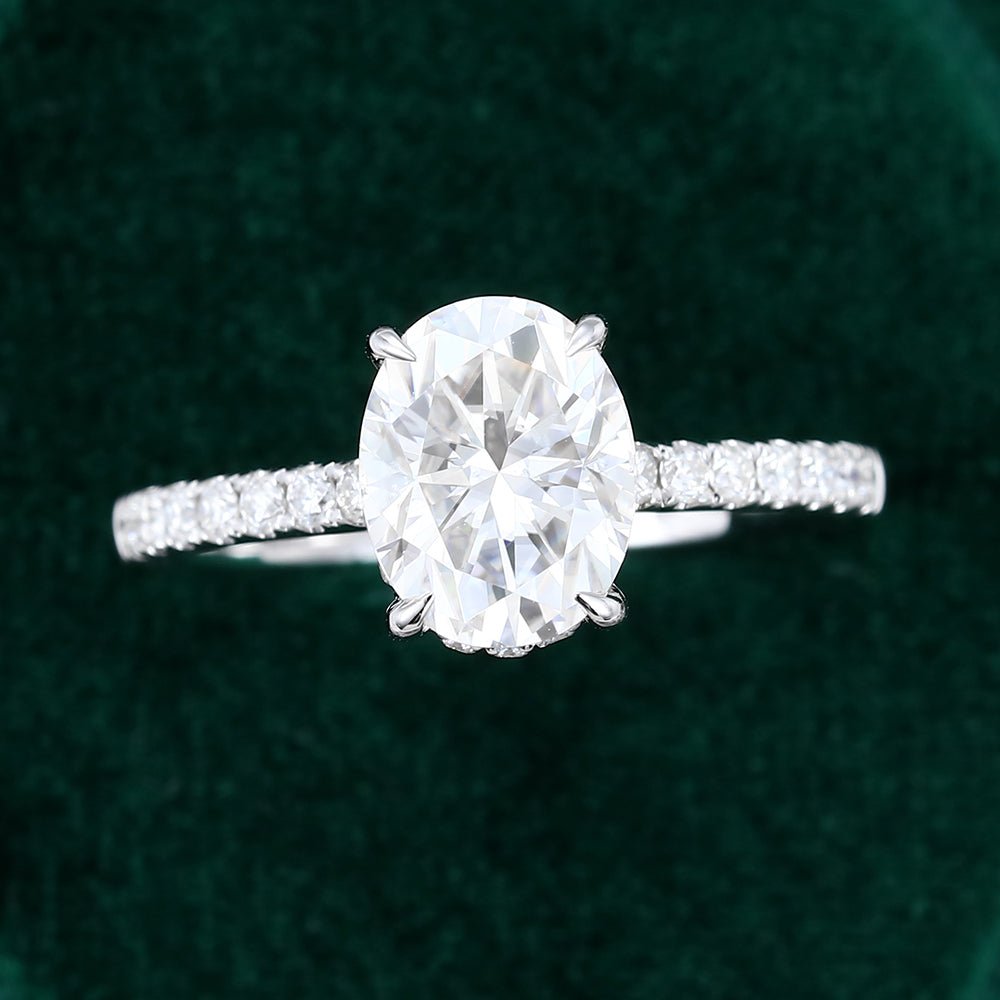 1.91 CT Oval Shaped Moissanite Hidden Halo Setting Engagement Ring 3