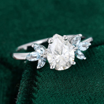 1.0 CT Pear Shaped Moissanite Cluster Engagement Ring 4