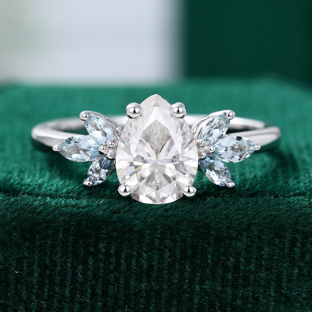 1.0 CT Pear Shaped Moissanite Cluster Engagement Ring 1