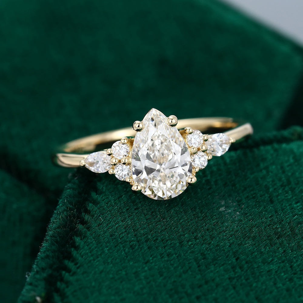 1.33 CT Pear Shaped Moissanite Cluster Engagement Ring 4