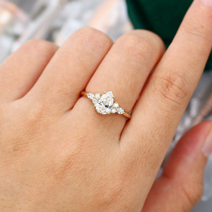 1.33 CT Pear Shaped Moissanite Cluster Engagement Ring 2