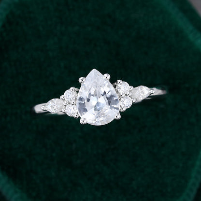 1.0 CT Pear Shaped Moissanite Cluster Engagement Ring 3