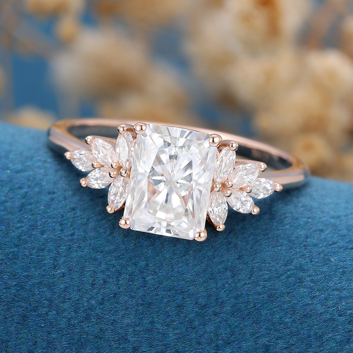 2.43 CT Radiant Shaped Moissanite Cluster Engagement Ring 3