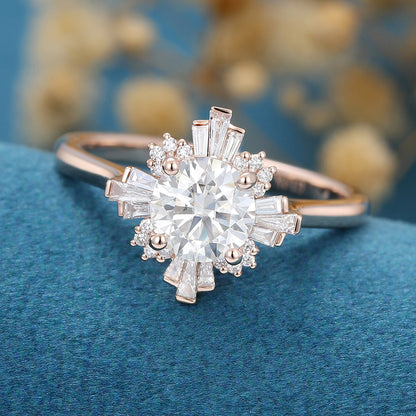 0.88 CT Round Shaped Moissanite Vintage Cluster Engagement Ring 1
