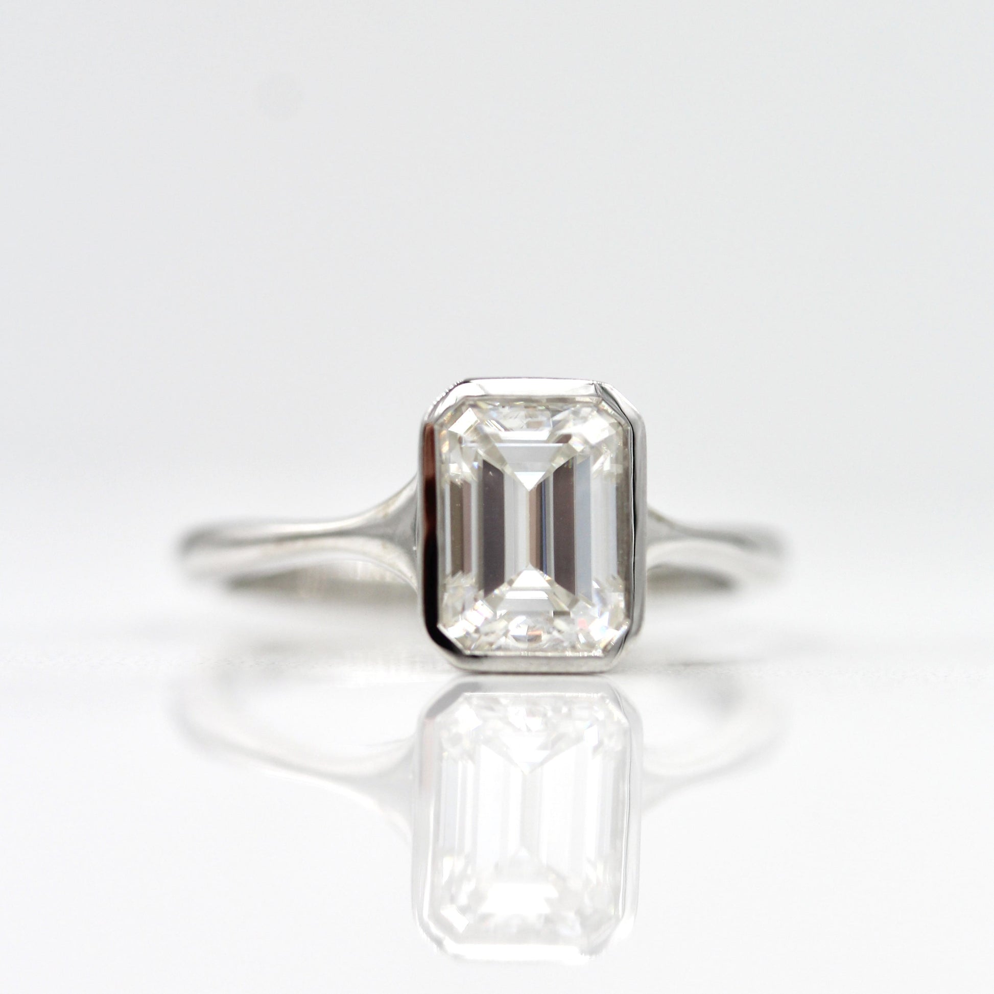 1.55 CT Emerald Cut Bezel Solitaire Moissanite Engagement Ring 1