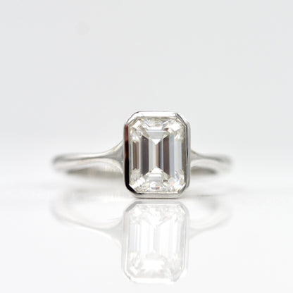 1.55 CT Emerald Cut Bezel Solitaire Moissanite Engagement Ring 1