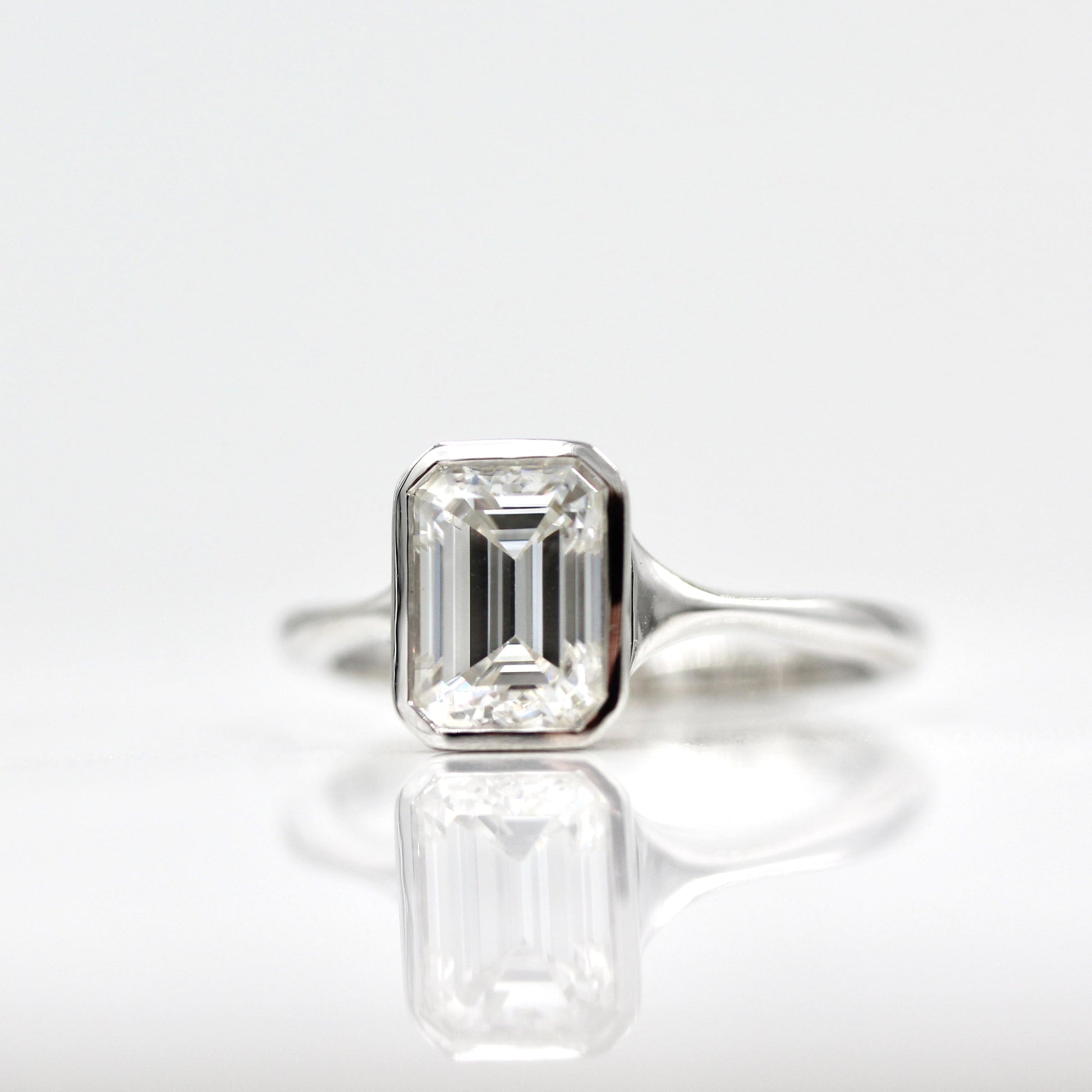 1.55 CT Emerald Cut Bezel Solitaire Moissanite Engagement Ring 4