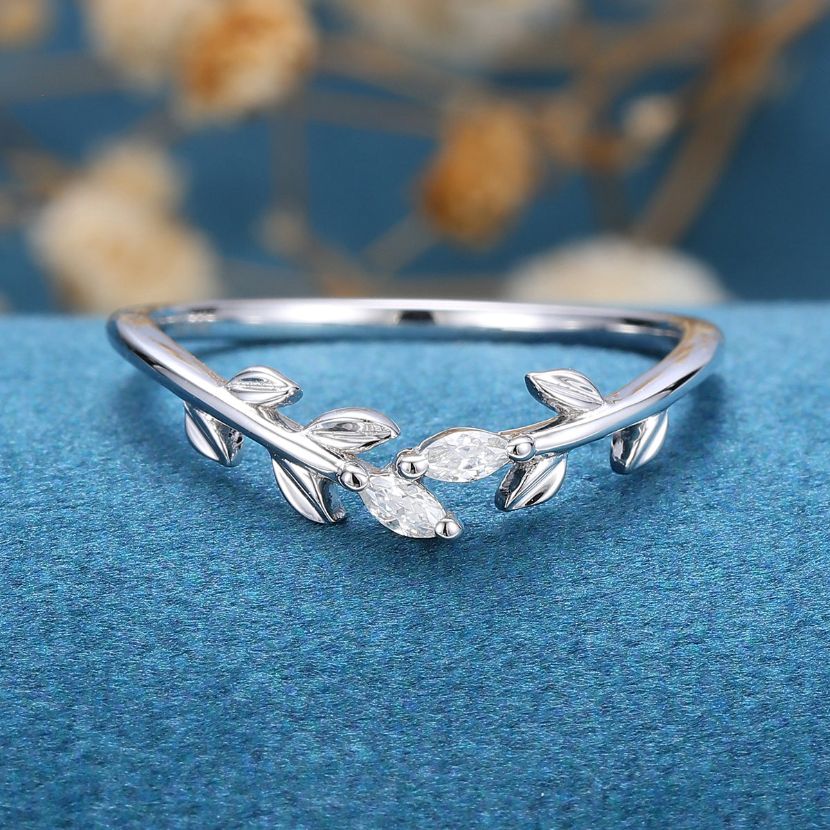 1.40 CT Marquise Shaped Moissanite Nature Inspired Wedding Band 4