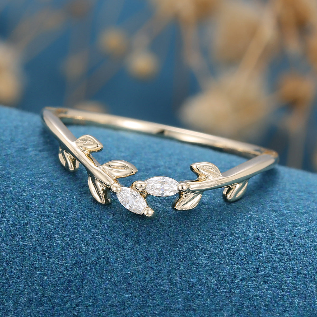 1.40 CT Marquise Shaped Moissanite Nature Inspired Wedding Band 4