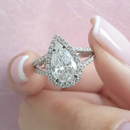 2.25 CT Pear Halo & Split Shank  Moissanite Engagement Ring 3