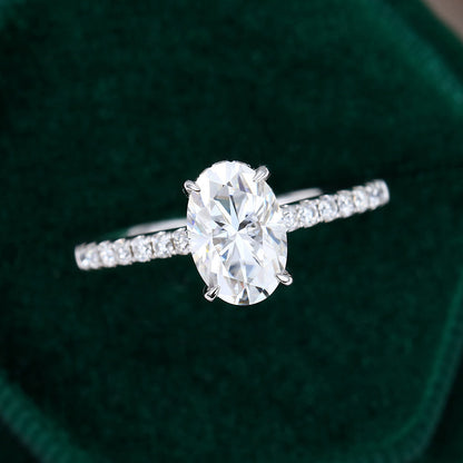 0.64 CT Oval Shaped Moissanite Hidden Halo Setting Engagement Ring 5