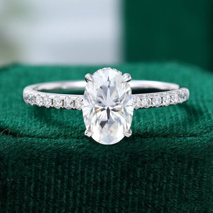 0.64 CT Oval Shaped Moissanite Hidden Halo Setting Engagement Ring 1