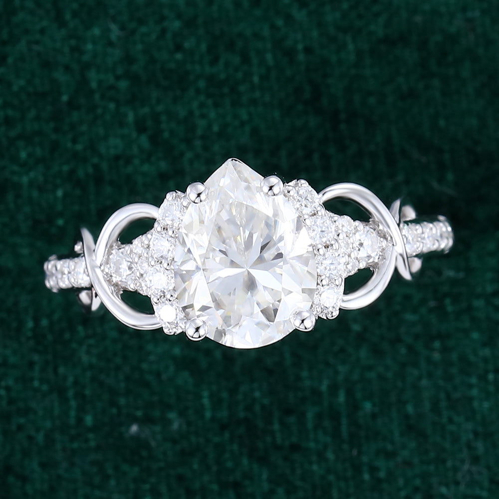 1.0 CT Pear Shaped Moissanite Cluster Engagement Ring 3