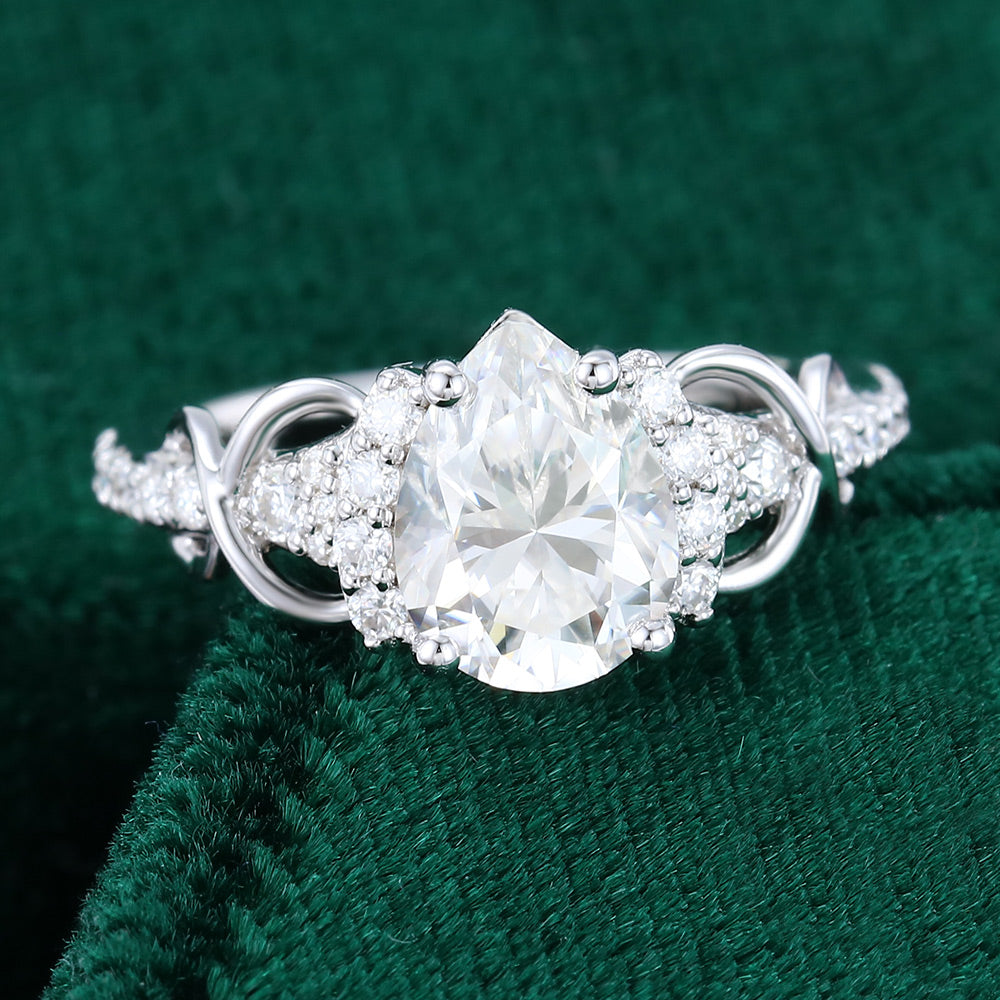 1.0 CT Pear Shaped Moissanite Cluster Engagement Ring 4