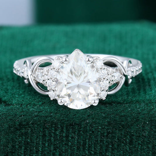 1.0 CT Pear Shaped Moissanite Cluster Engagement Ring 1