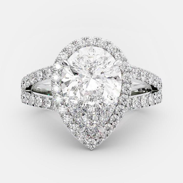 2.25 CT Pear Halo & Split Shank  Moissanite Engagement Ring 5