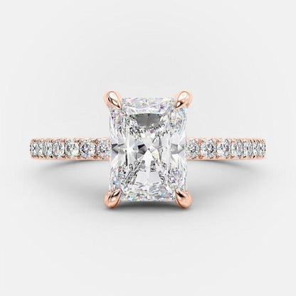 2.43 CT Radiant Solitaire & Pave Moissanite Engagement Ring 7