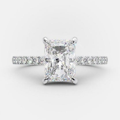2.43 CT Radiant Solitaire & Pave Moissanite Engagement Ring 5