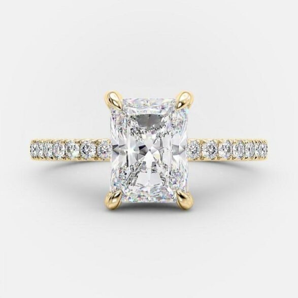 2.43 CT Radiant Solitaire & Pave Moissanite Engagement Ring 6