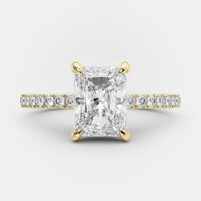 2.43 CT Radiant Solitaire & Pave Moissanite Engagement Ring 6