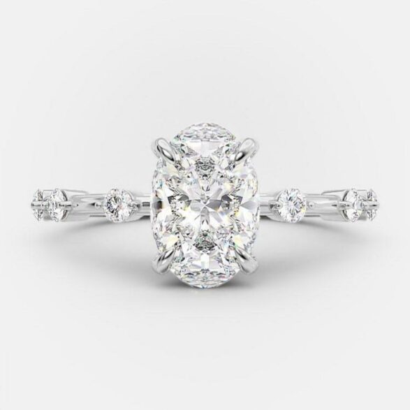 2.10 CT Oval Cut Solitaire & Dainty Pave Moissanite Engagement Ring 4