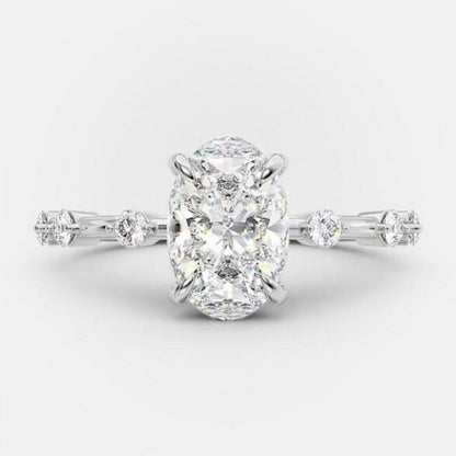 2.10 CT Oval Cut Solitaire & Dainty Pave Moissanite Engagement Ring 4