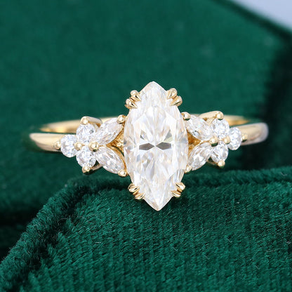 0.90 CT Marquise Shaped Moissanite Cluster Engagement Ring 5