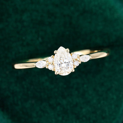 0.69 CT Pear Shaped Moissanite Cluster Engagement Ring 5